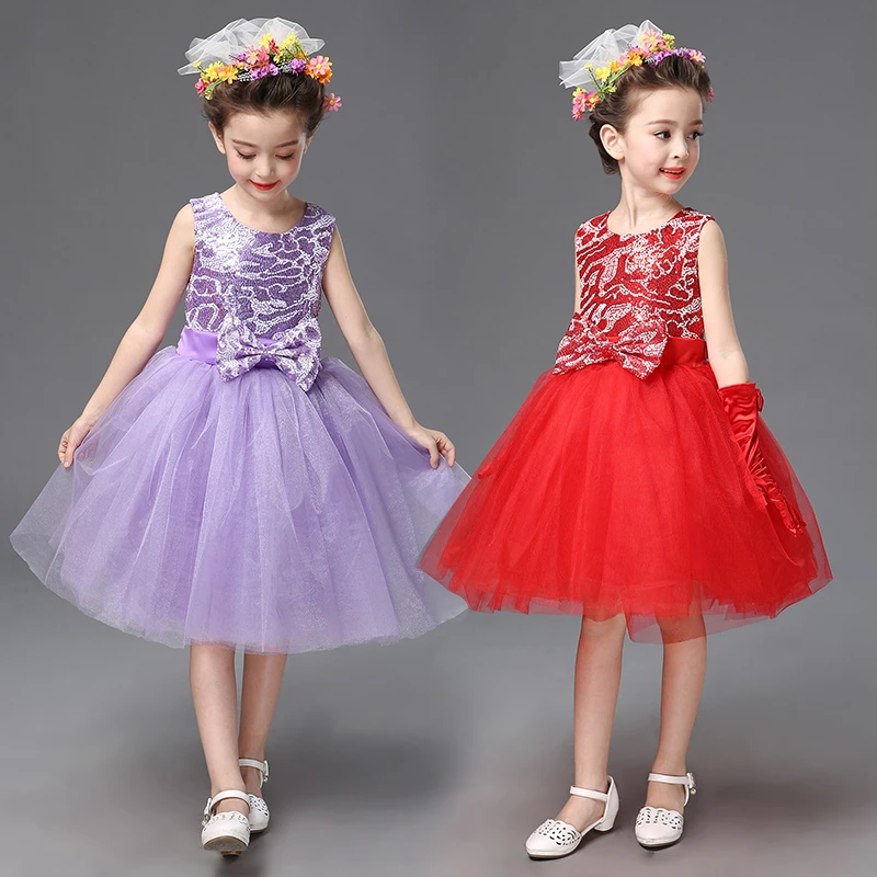 新款六一儿童演出服女蓬蓬裙亮片纱裙公主裙合唱服幼儿园舞蹈服装