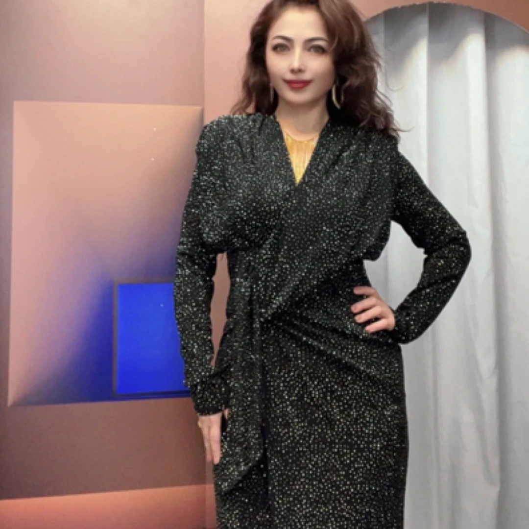 烫钻闪片优雅气质款显瘦