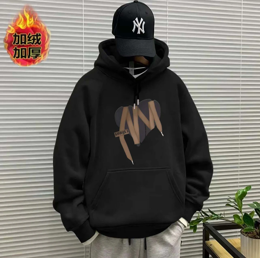 秋冬季新款连帽卫衣男士简约美式情侣帽衫冬装加绒外套韩版上衣服