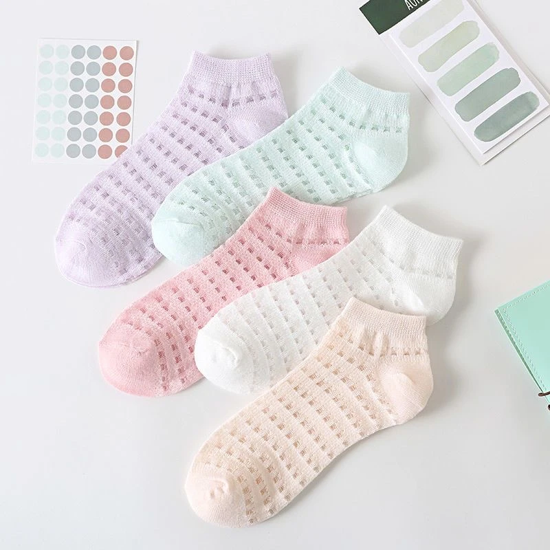 袜子女夏季薄款ins网眼透气吸汗防臭短袜学生百搭马卡龙色系袜子
