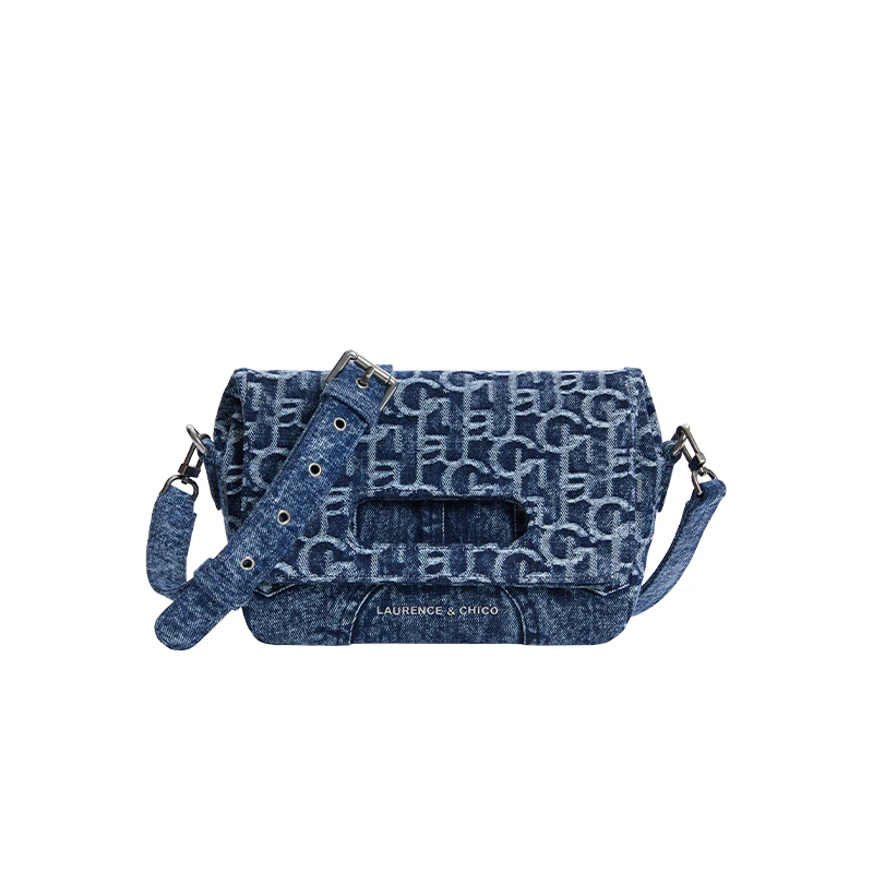 深蓝LauLau ChiChi牛仔提花口袋牛奶袋