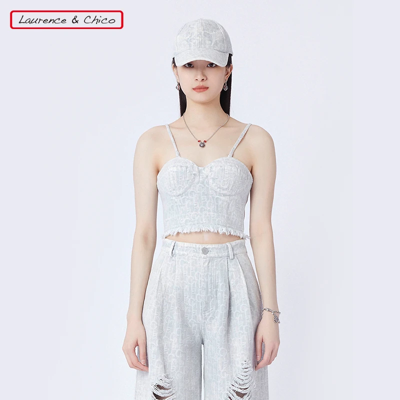 LAURENCE & CHICO时尚性感吊带外穿灰色水牛仔胸衣22SSCJ035