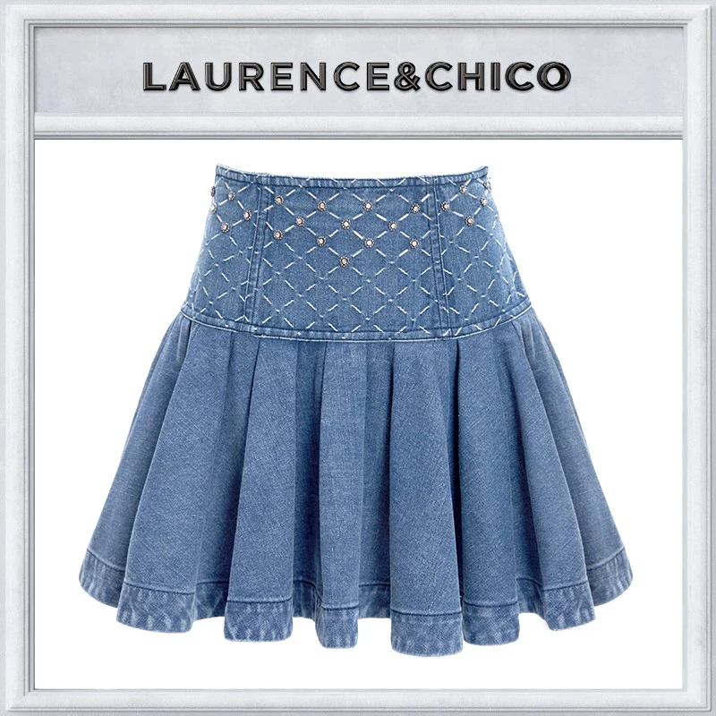 LAURENCE & CHICO时尚百搭高腰钻饰牛仔蓝色蓬蓬短裙D3AX10114004