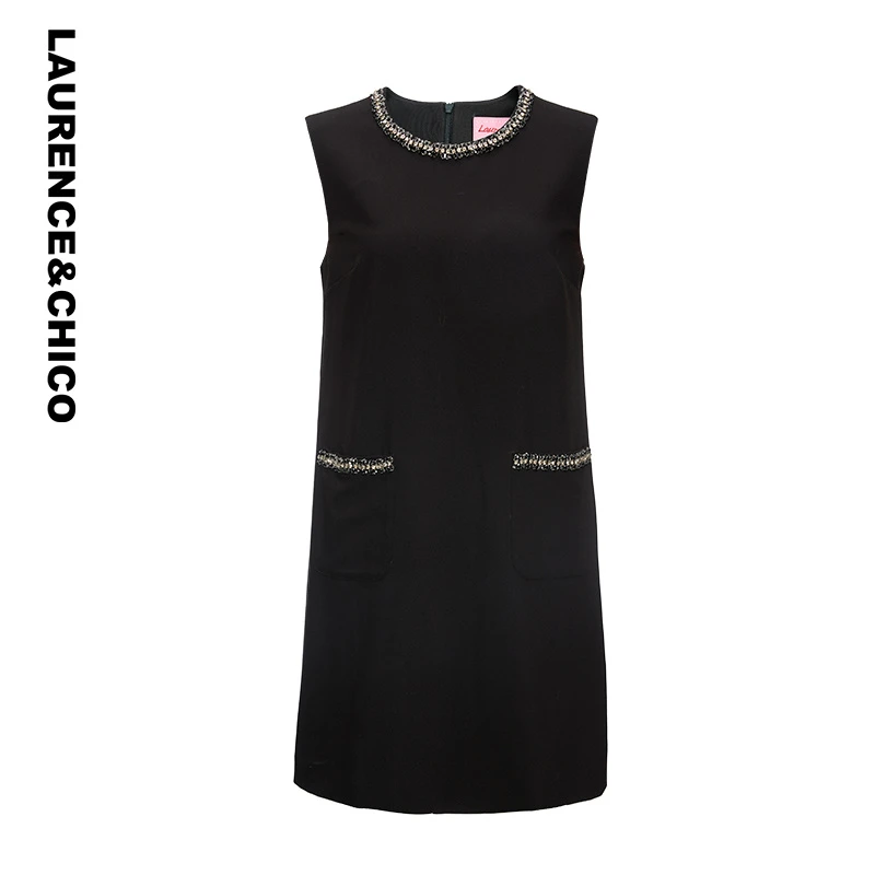 Laurence & chico钻饰无袖连衣裙，黑色D4AX10117001
