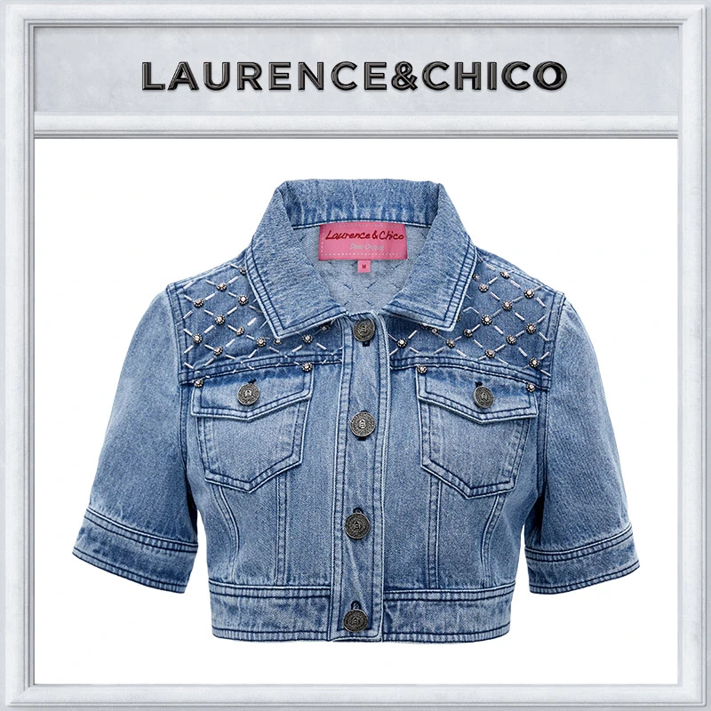 LAURENCE & CHICO时尚复古钻饰蓝色牛仔短上衣D3AX10112004