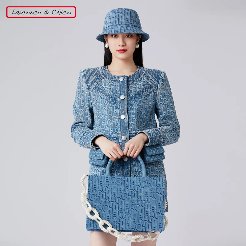 LAURENCE & CHICOLaulau Chichi 刺绣浅蓝牛仔tote包