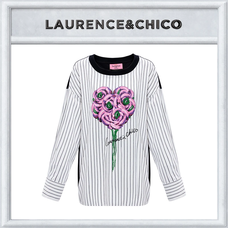 LAURENCE & CHICO时尚休闲百搭爱心宝石花条纹衬衫G3AX10112010