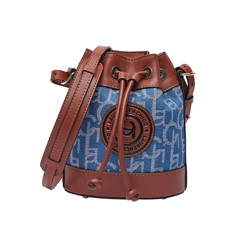 LAURENCE & CHICO轻奢牛仔抽绳小号花盆包21G40403、21G40404