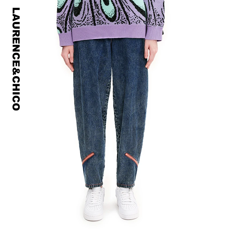 LAURENCE & CHICO牛仔拉链小脚裤，蓝色C3AQ10115010