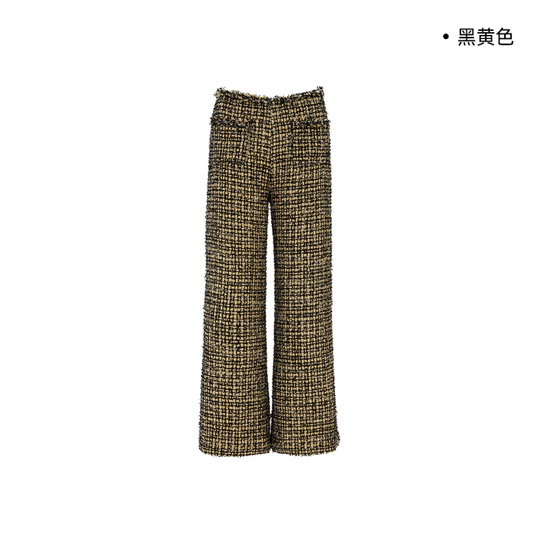 LAURENCE & CHICO钻饰粗花呢阔腿裤，黑黄色D2AQ10115093