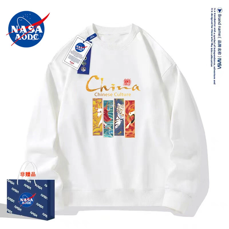 NASA春秋季卫衣纯棉男女同款上衣长袖华棉复合宽松圆领套头百搭