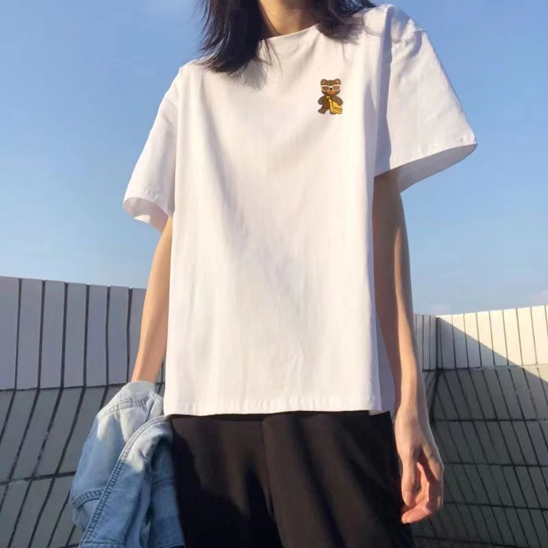 240g重磅纯棉短袖t恤夏季宽松圆领微落肩款上衣体恤打底衫潮韩版