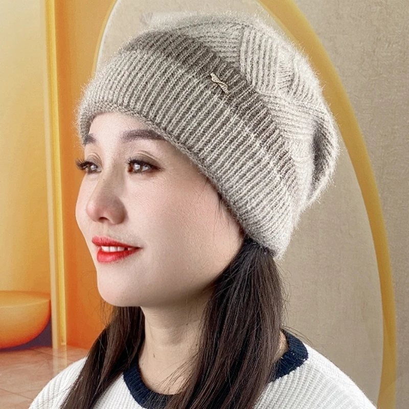 新款双拼色双层时尚百搭保暖减龄风雪帽双拼双层加厚保暖帽子防寒