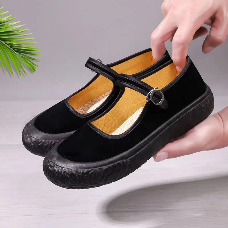 老北京布鞋女鞋新款厚底平底软底上班工作鞋黑防滑广场跳舞妈妈鞋