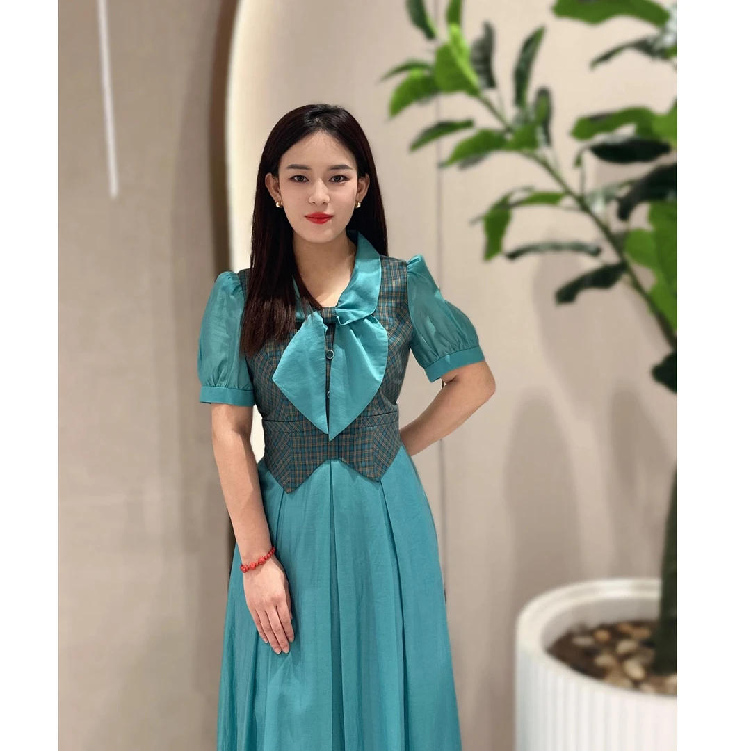 2025夏季新款格纹连衣裙