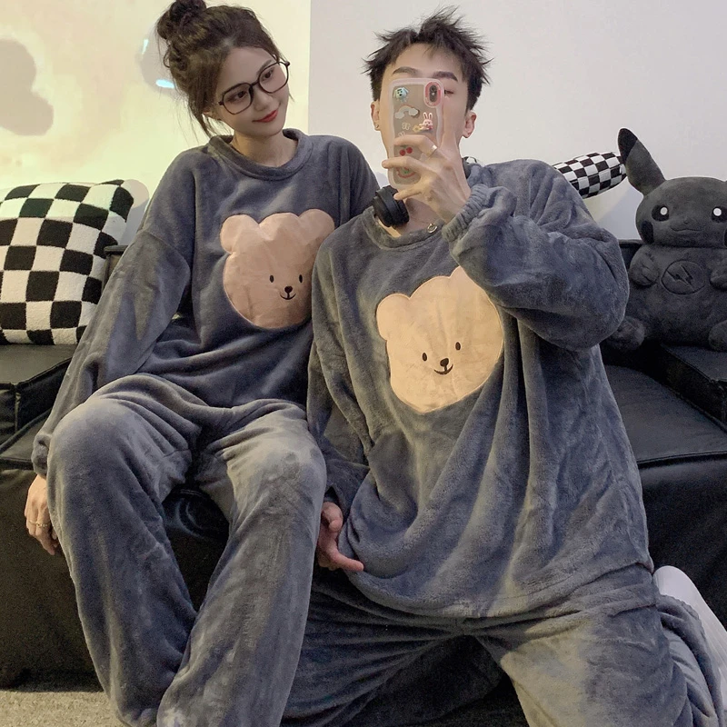 高级情侣睡衣女新款珊瑚绒冬季睡衣男士加绒加厚保暖法兰绒家居服