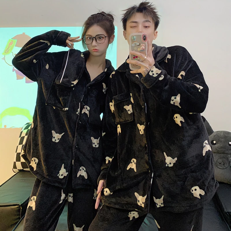 高级情侣睡衣女新款珊瑚绒冬季睡衣男士加绒加厚保暖法兰绒家居服