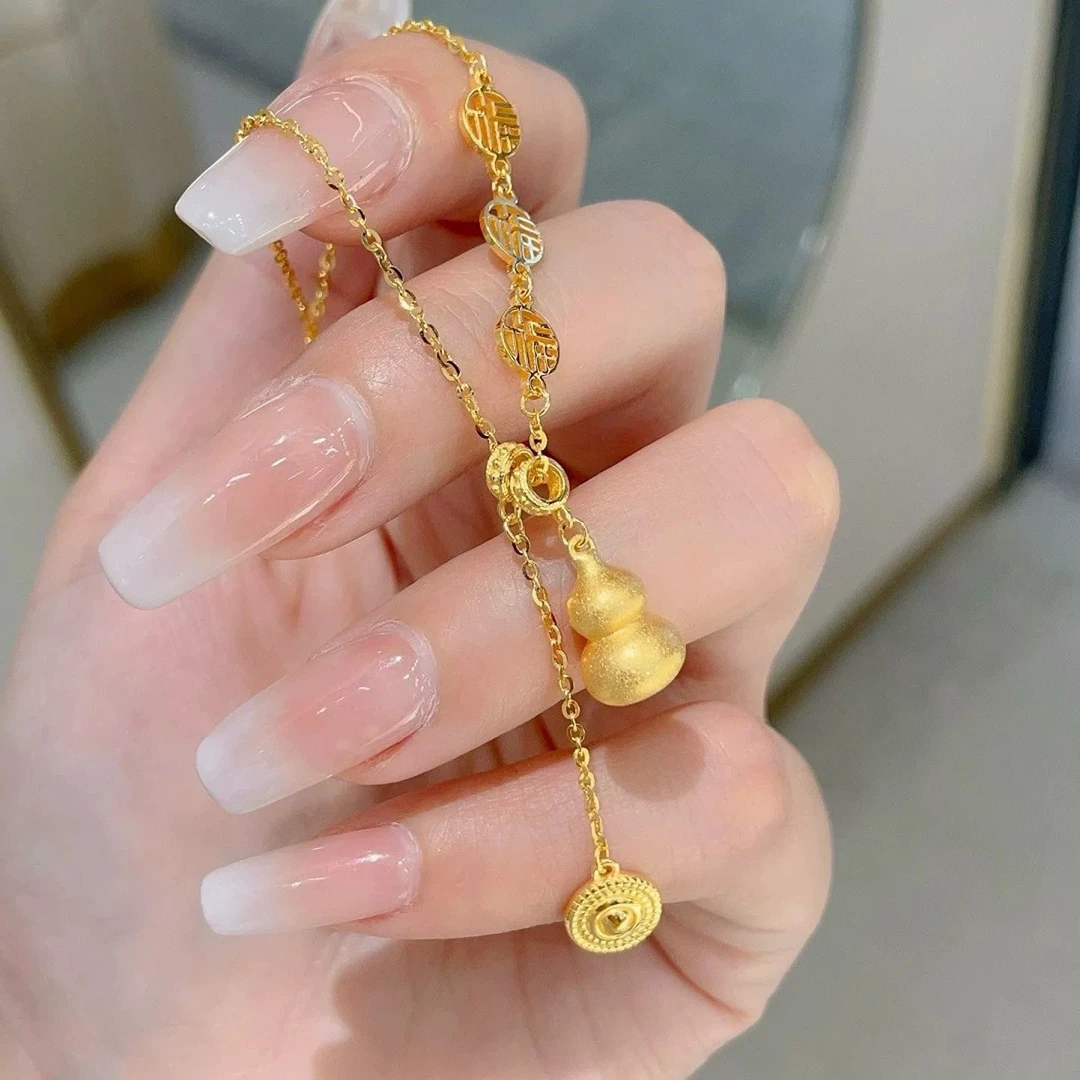 铜合金项链 国潮福禄寿套链新中式葫芦项链复古设计感锁骨链轻奢