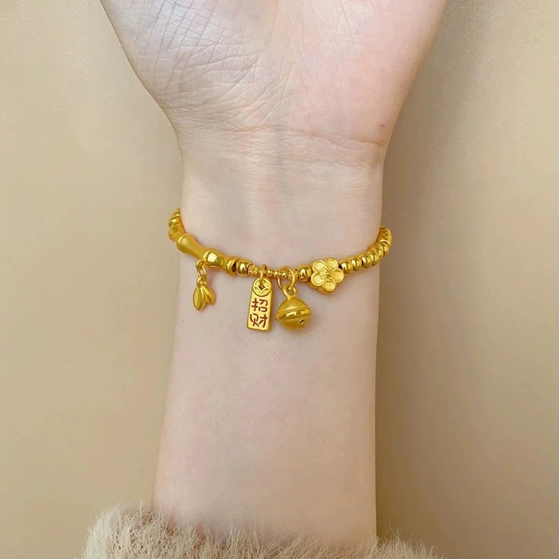 铜合金手链 金色竹节铃铛气质手链女步步高升招财纳福时尚手饰