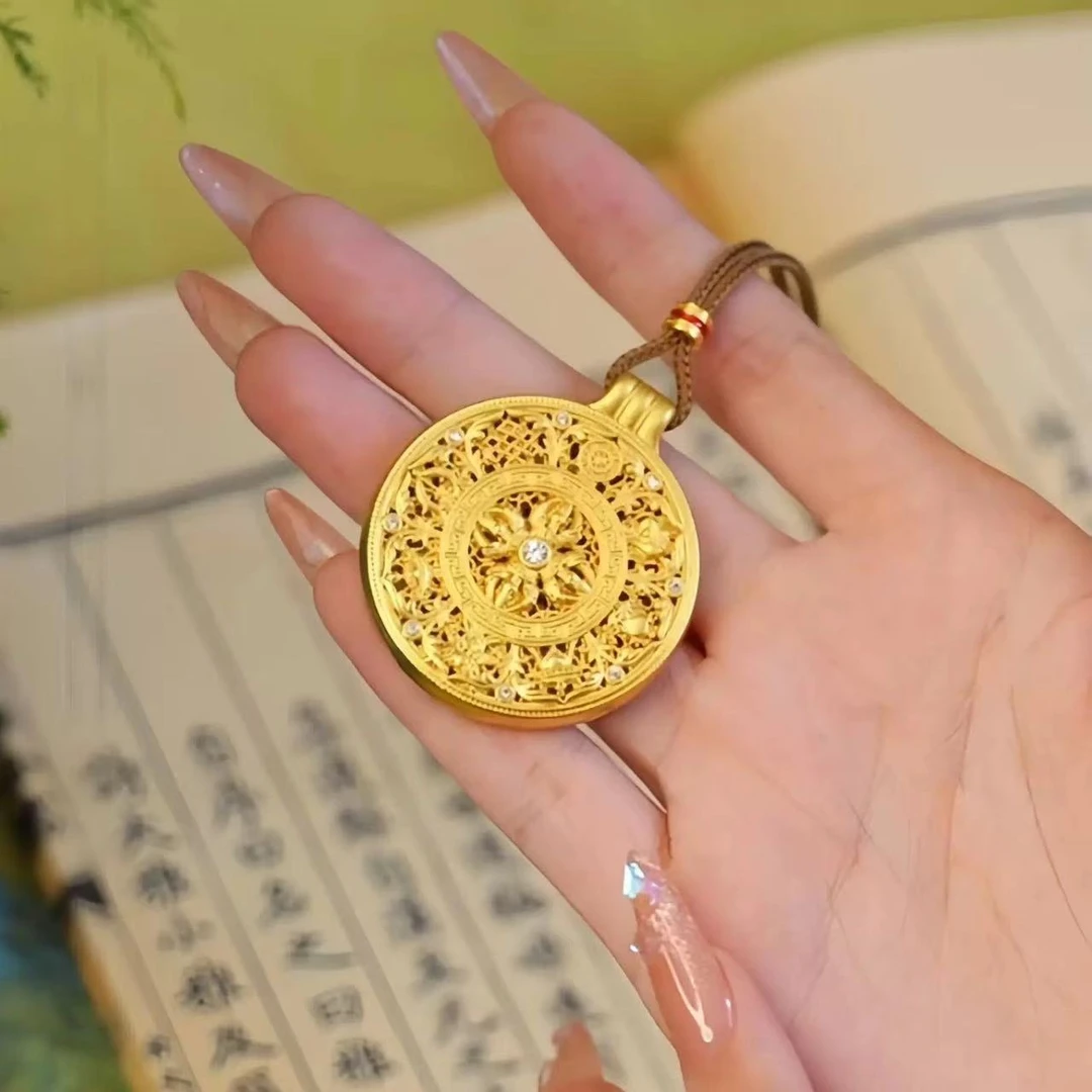 铜合金布艺项链 福运八宝罗盘金刚杵金色吊坠新中式编绳毛衣链