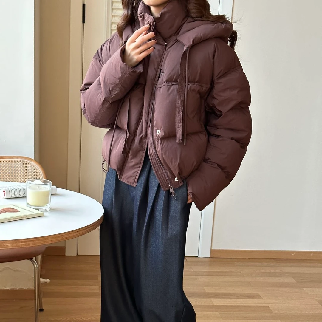 2023短款羽绒服加厚连帽白鸭绒宽松韩版冬季冬季小个子潮流