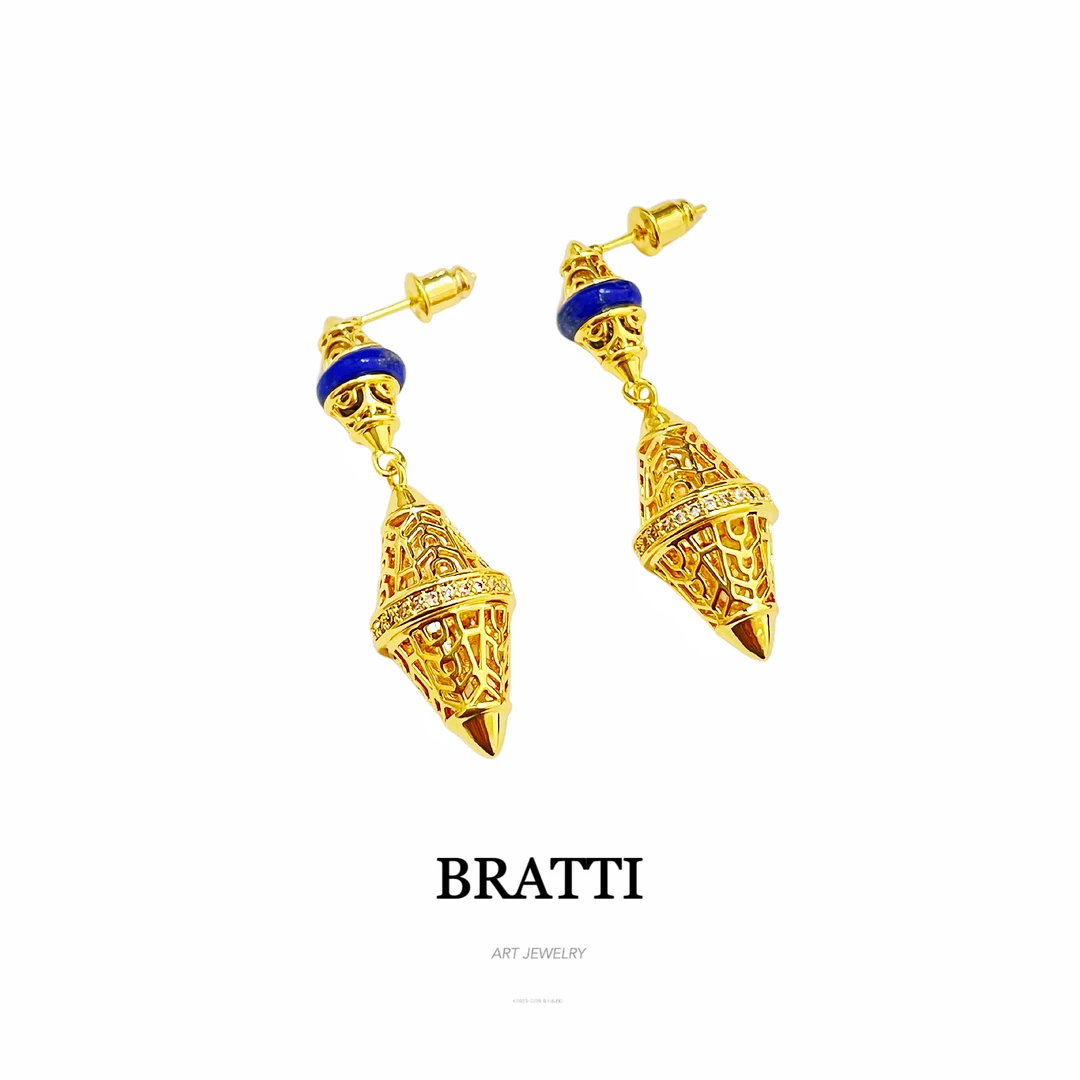 Bratti珠宝天然青金石镶嵌耳饰