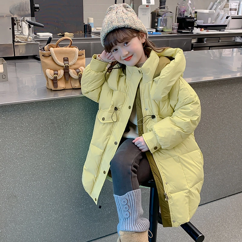 女童冬装羽绒服2025新款儿童冬季加厚潮白鸭绒中长款外套上衣9086