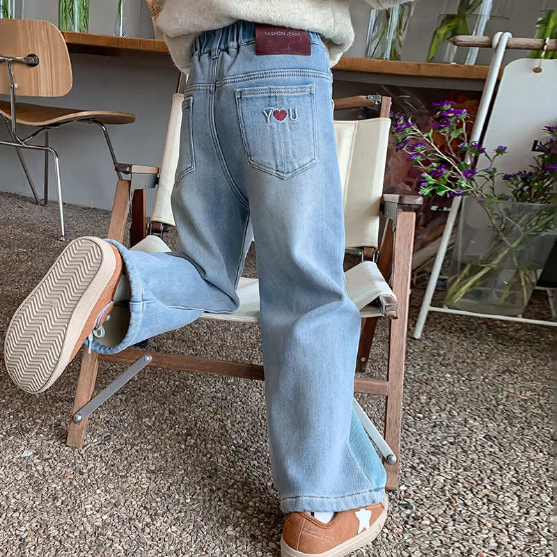 女童加绒裤子冬装2025新款儿童牛仔裤秋冬款加厚小女孩休闲裤9166