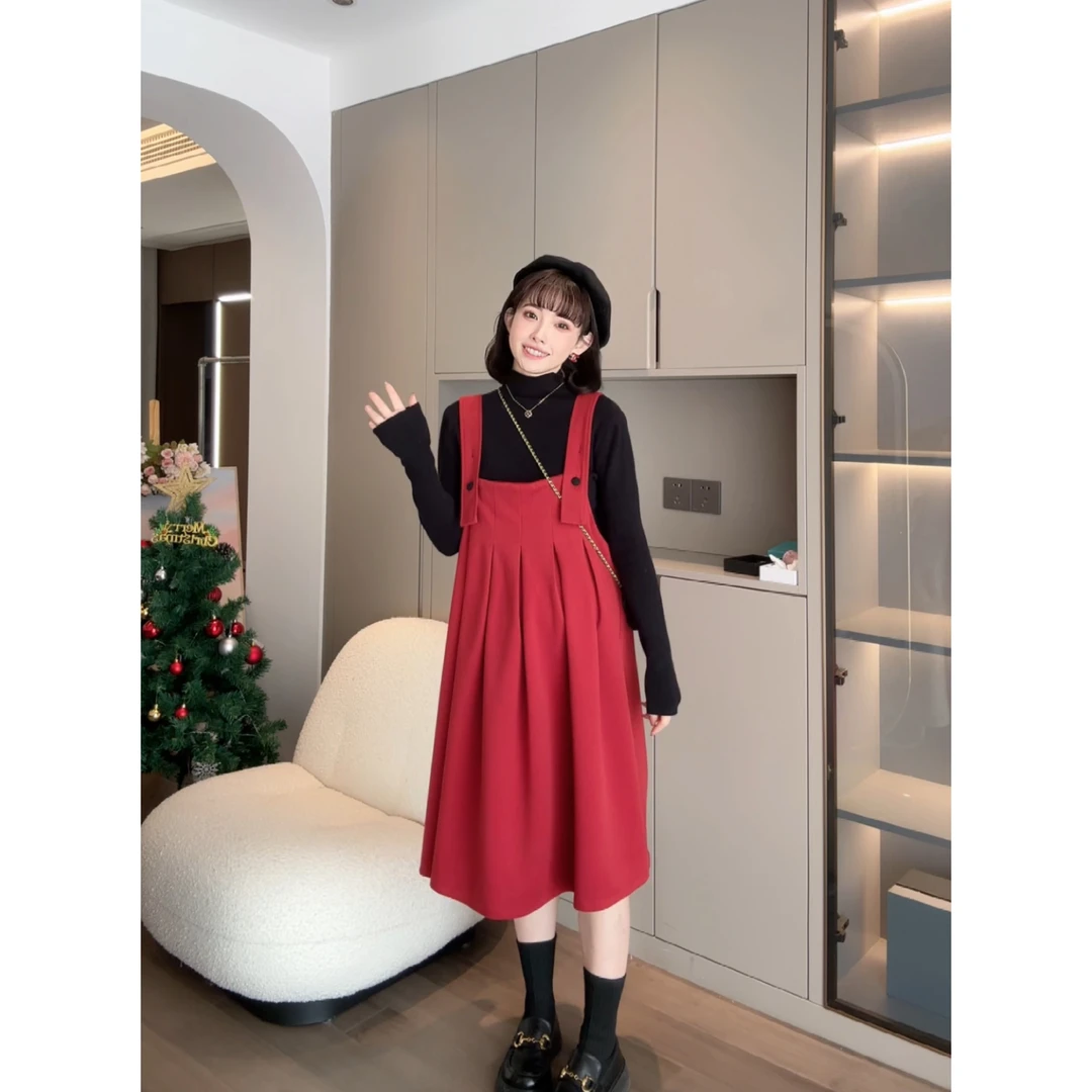 maodan/猫单【红莓甜酒】娜娜的孕期穿搭/孕妇装秋冬时尚背带裙套装