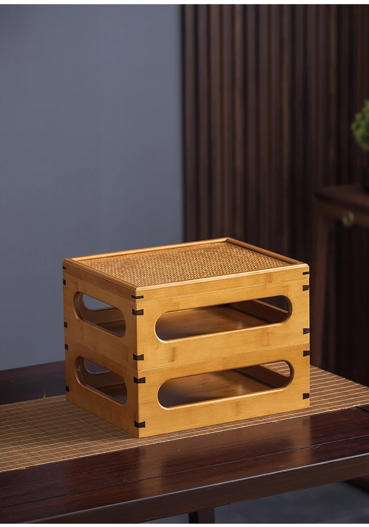 竹编玲珑盒多宝阁茶具乾隆百宝箱茶柜多用紫砂壶茶杯套盒桌面收纳