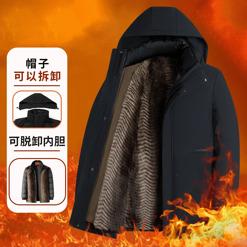 【专柜正品】海宁男士貂绒派克服高端爸爸装棉衣中老年商务休闲外套