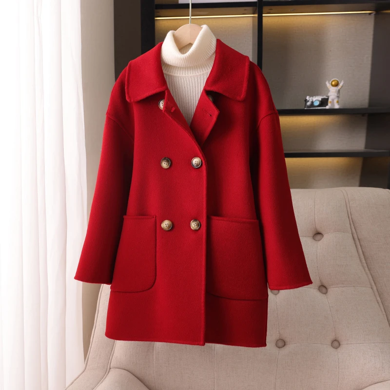 儿童毛呢外套2024秋冬新款女童双面羊毛大衣中大童加厚中长款