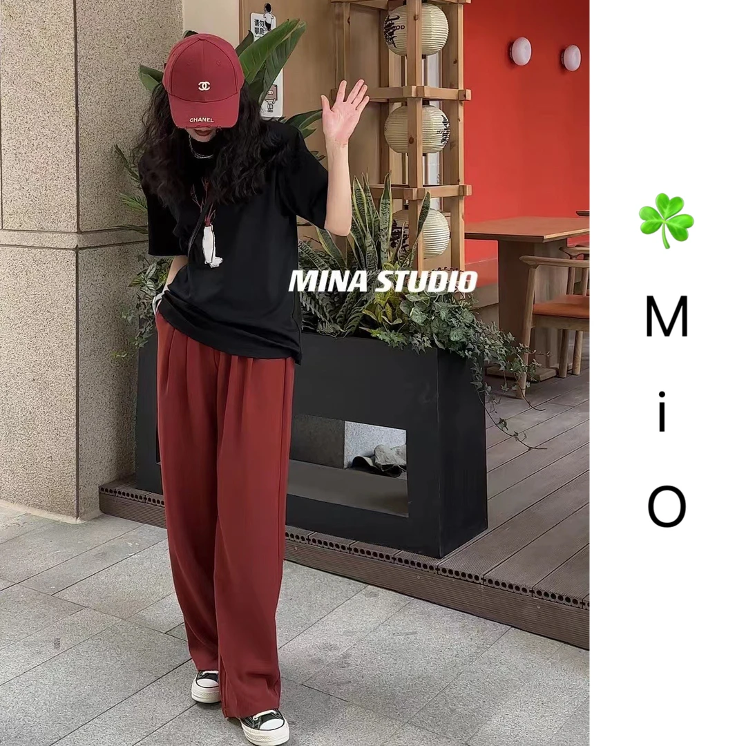 【MiO】米奥春季新款垂感直筒显瘦舒适宽松纯色百搭时尚休闲直筒裤