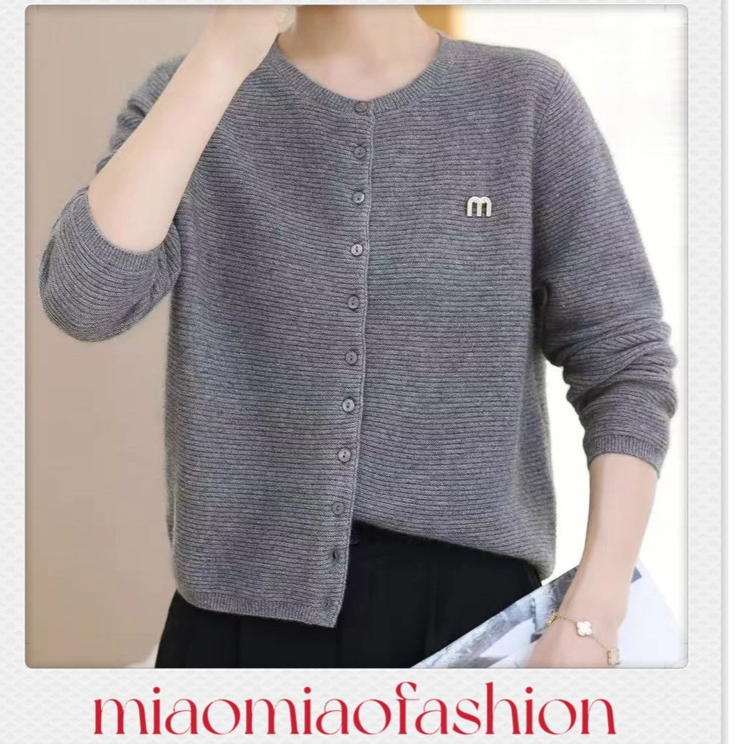 【MIO】米奥秋冬新款圆领纯色宽松显瘦时尚百搭长袖针织开衫外穿