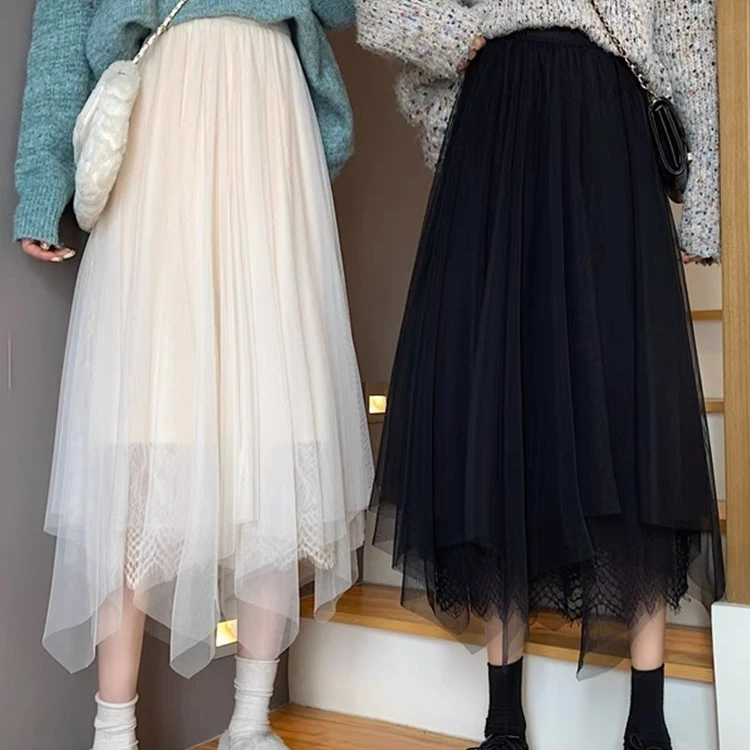 纱裙女2025年新款春装洋气不规则网纱半身裙时尚小个子中长款裙子