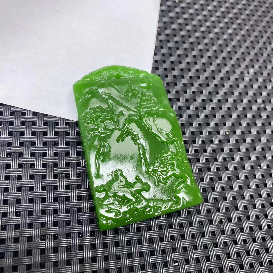 【九矿】G103俄绿山水牌吊坠