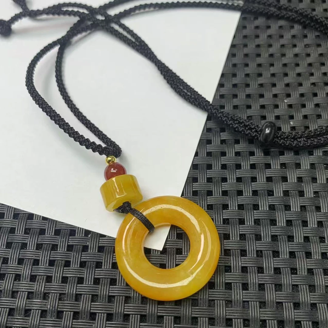 F287黄色系小圆圈带绳子吊坠