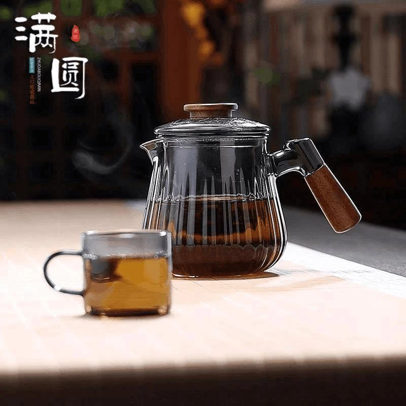 煮茶壶家用耐高温加厚玻璃泡茶壶茶水分离家用茶具过滤木把花茶壶
