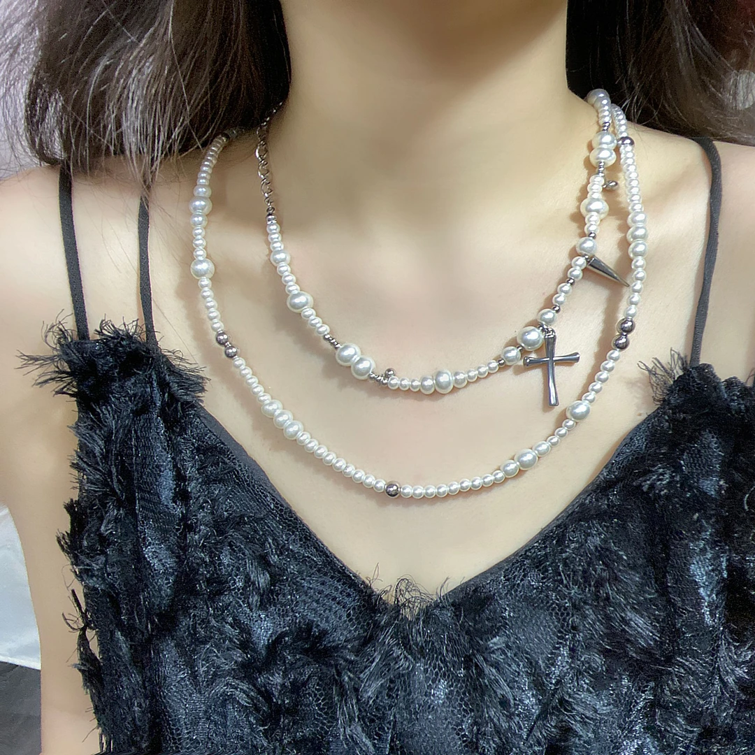 钛钢仿珍珠项链 【拿拿专属】 法式赫本风气质珠珠十字架项链