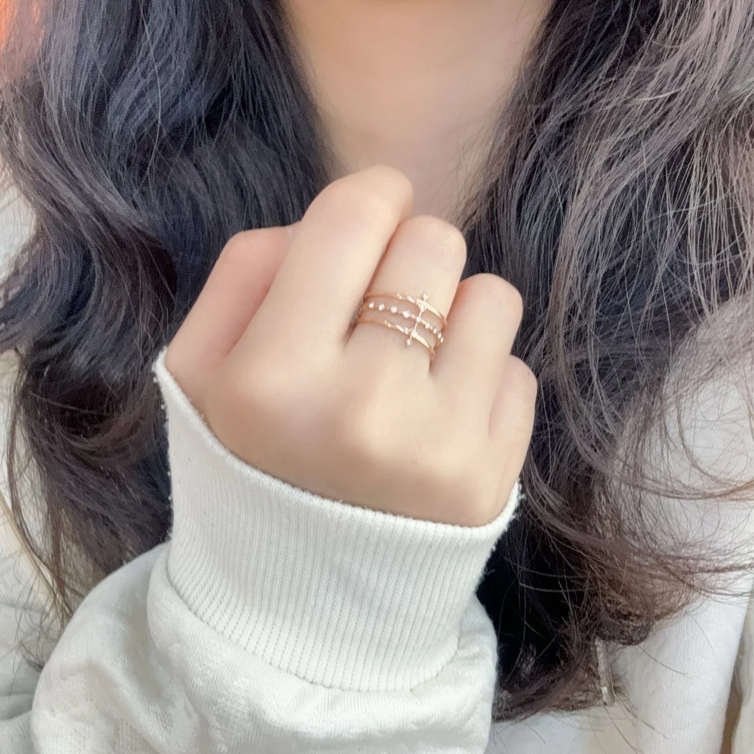 钛钢锆石戒指 【 拿拿专属 】 设计款气质十字架满锆戒指