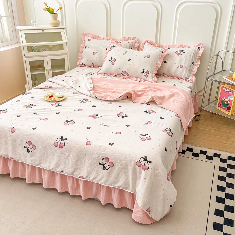 A类泡泡棉夏被床盖四件套高档提花空调被夏季泡泡棉床盖4件套