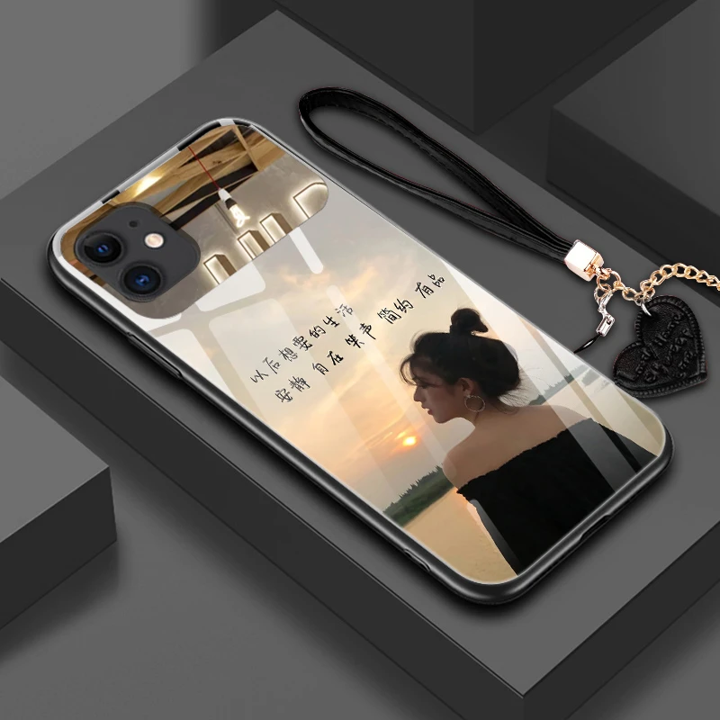 适用苹果/华为/vivo/oppo/小米-唯美女孩全包手机壳美妆镜子防摔