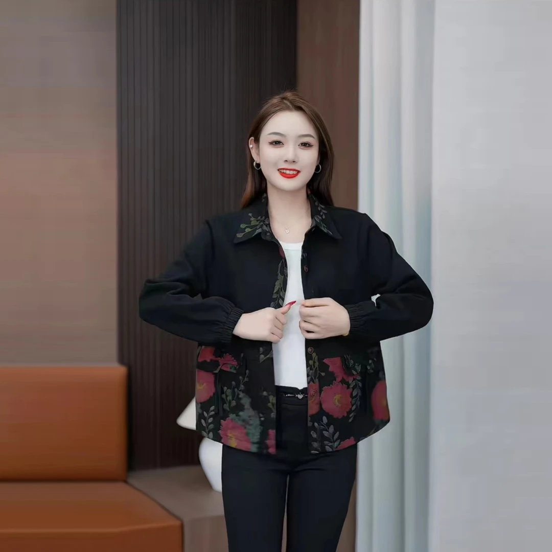 2024女装上衣春秋显瘦牛仔洋气时尚印花气质长袖宽松秋季外套