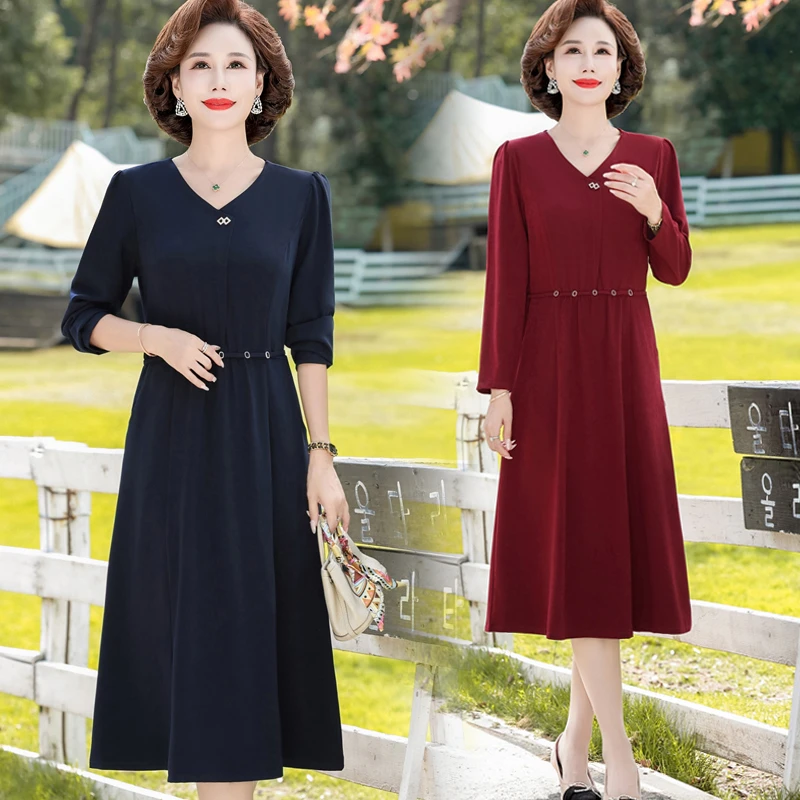 中老年女装春秋装新款连衣裙40岁女人时尚显瘦气质妈妈装洋气裙子