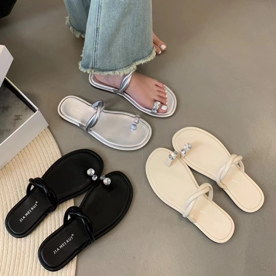 爆款夏季外穿凉拖鞋平底沙滩鞋一字拖韩版显瘦银色拖鞋新款J22-8