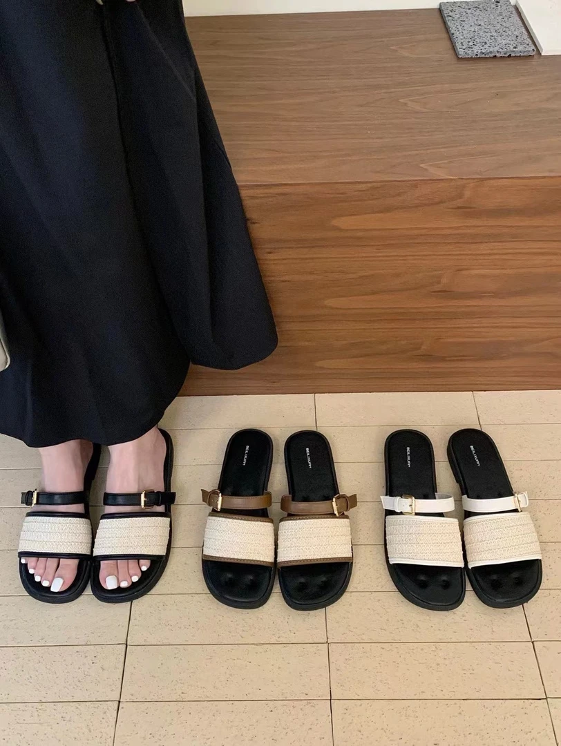 波西米亚拖鞋女2024年夏季新款百搭一字带度假风海边凉托s200-5