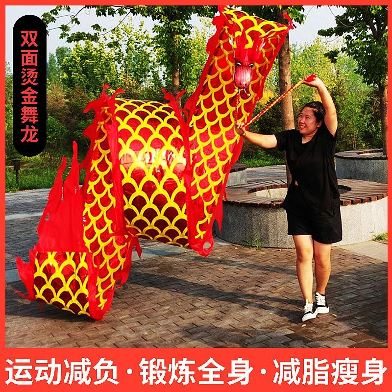广场舞龙彩带健身龙手甩龙中老年人耍龙头钢架道具运动中国龙绸带