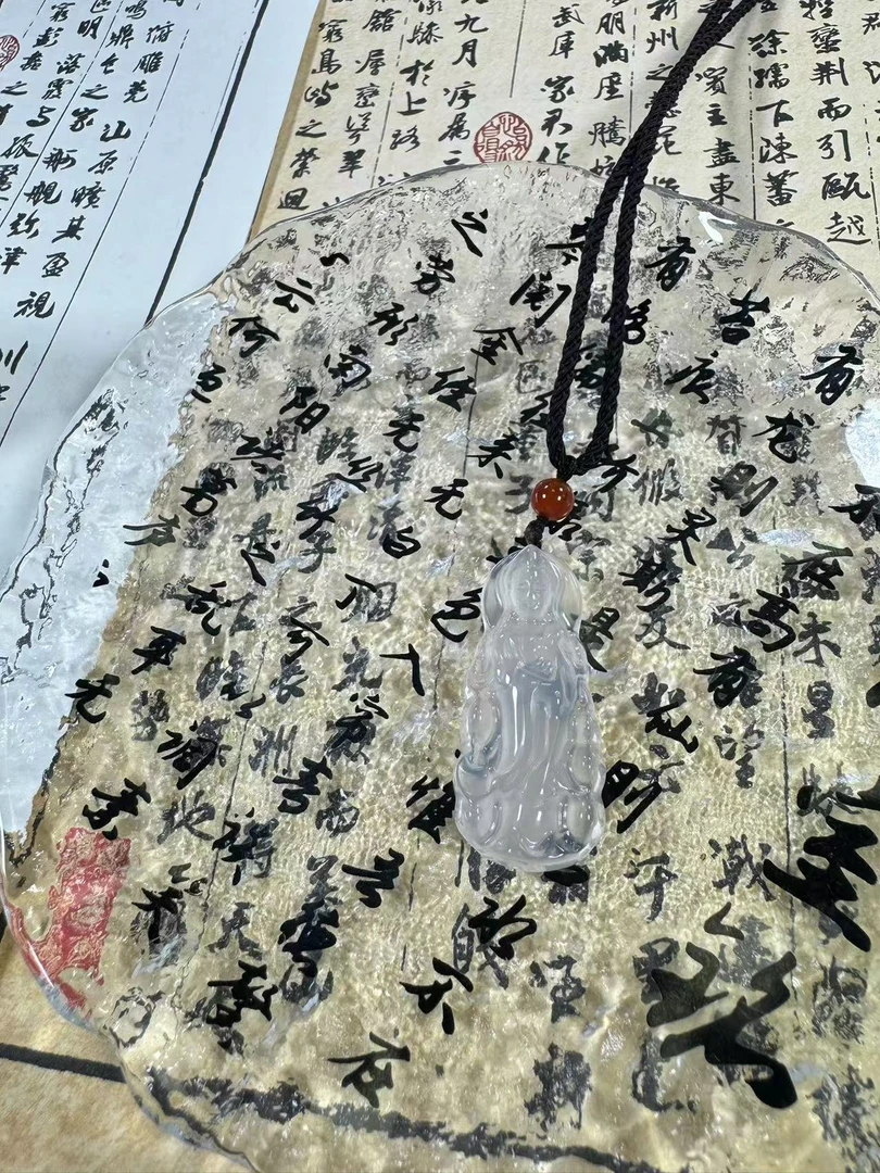 【玉颜珠宝】天然高冰玛瑙玉髓观音吊坠时尚百搭素款毛衣链挂件