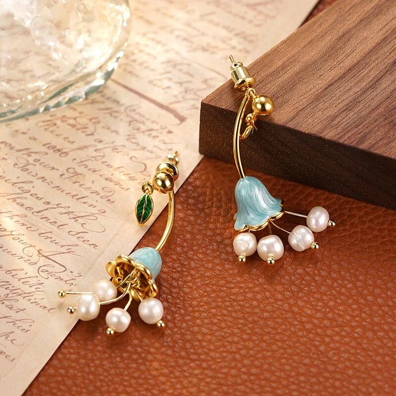 铜合金耳饰 5574【爱意随风】法式新潮流长款新中式铃兰花流苏耳环