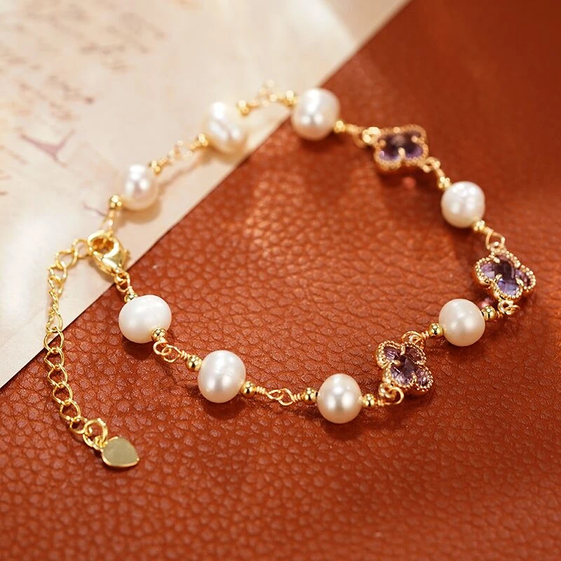 铜合金合成锆石手链 1003 经典天然手工气质精致可调节巴洛克手链